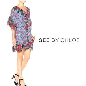 SEE BY CHLOE SILK RUFFLE FLORAL GEORGIA’S GARDEN PRINT DRESS SZ 36 / S / 4
